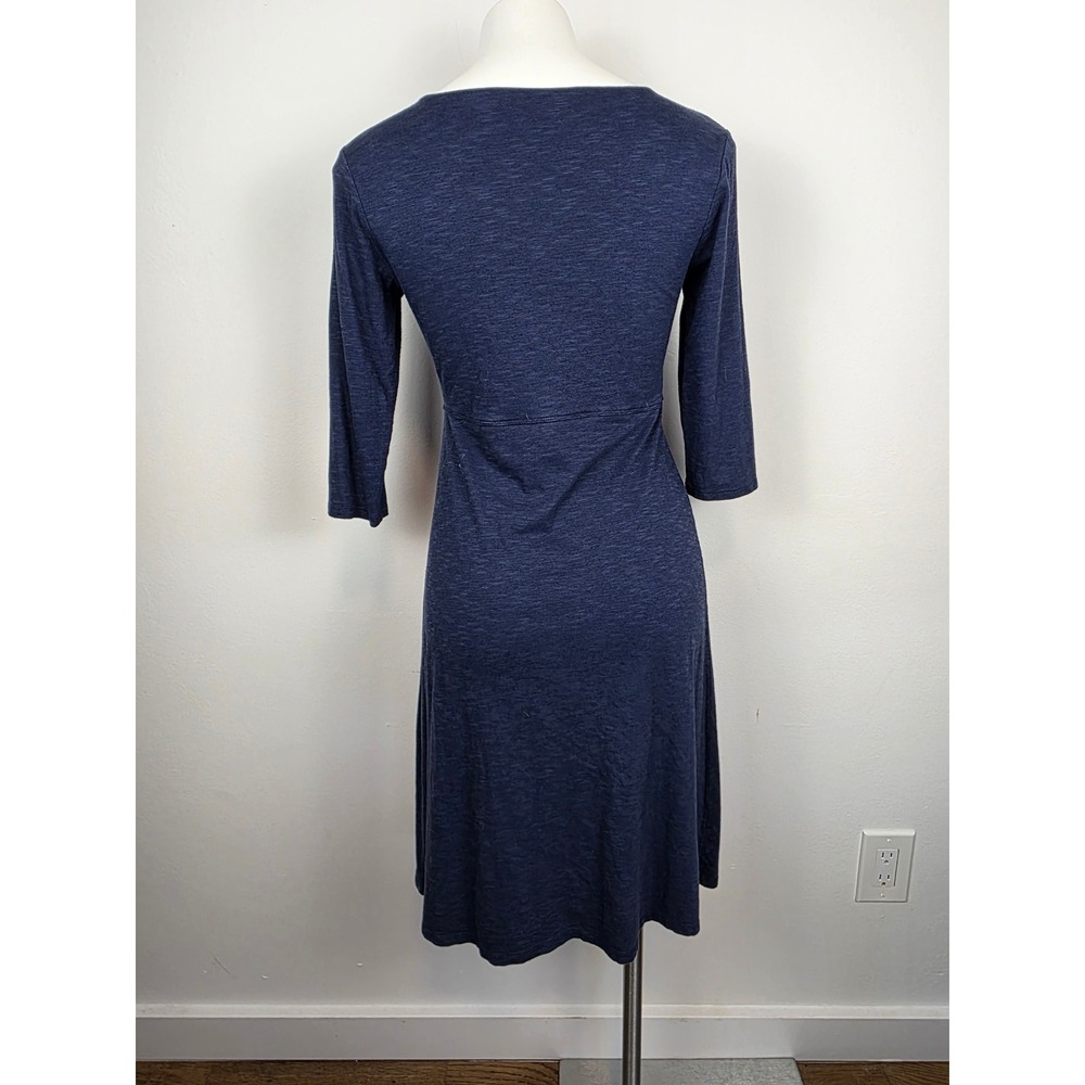 Horny Toad Navy Blue Dress Womens Small Embroidered Floral 3/4 Sleeve Casual - Picture 2 of 7